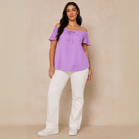 Smocked Shoulder Short Sleeve Blouse