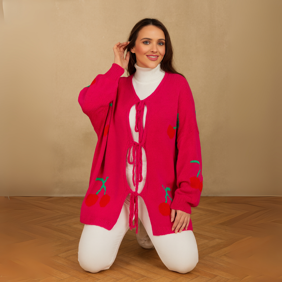 Tie Front Cherry Cardigan
