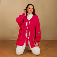 Tie Front Cherry Cardigan