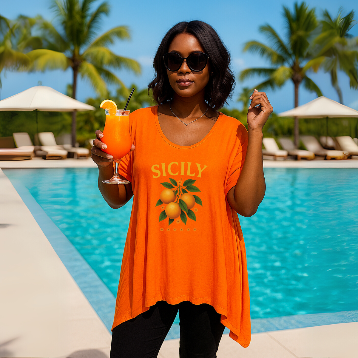 Sicily Orange Hanky Hem Swing Top