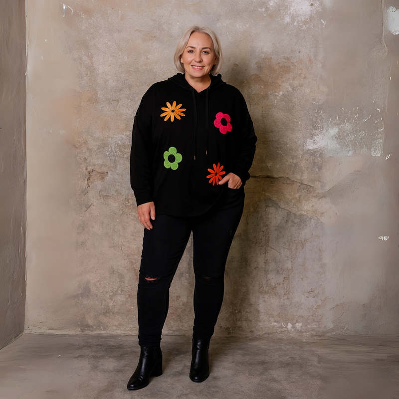 Bright Flowers to Front Long Length Hoodie