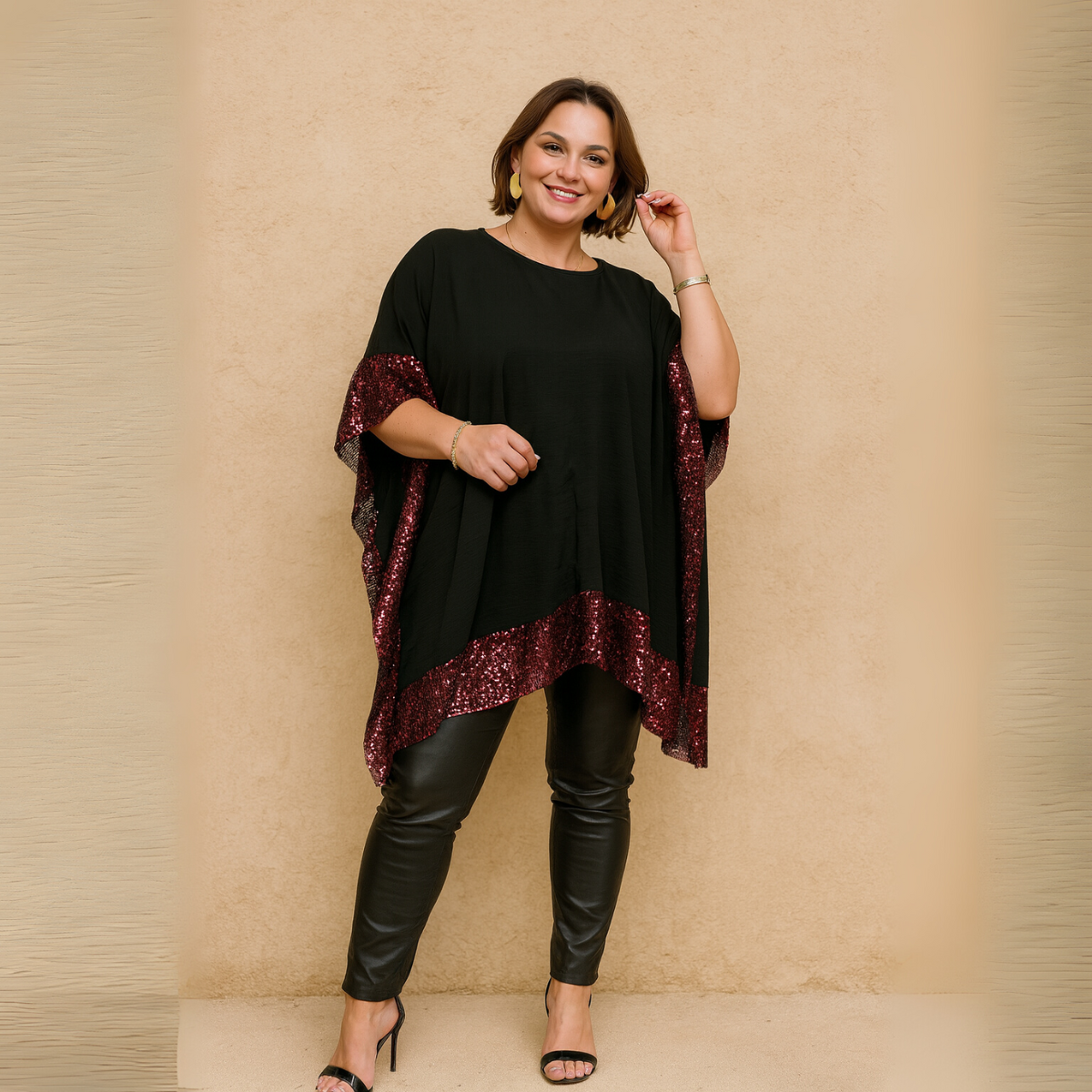 Oversized Sequin-Trim Kaftan Blouse