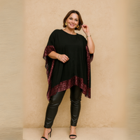 Oversized Sequin-Trim Kaftan Blouse