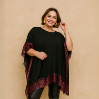 Oversized Sequin-Trim Kaftan Blouse