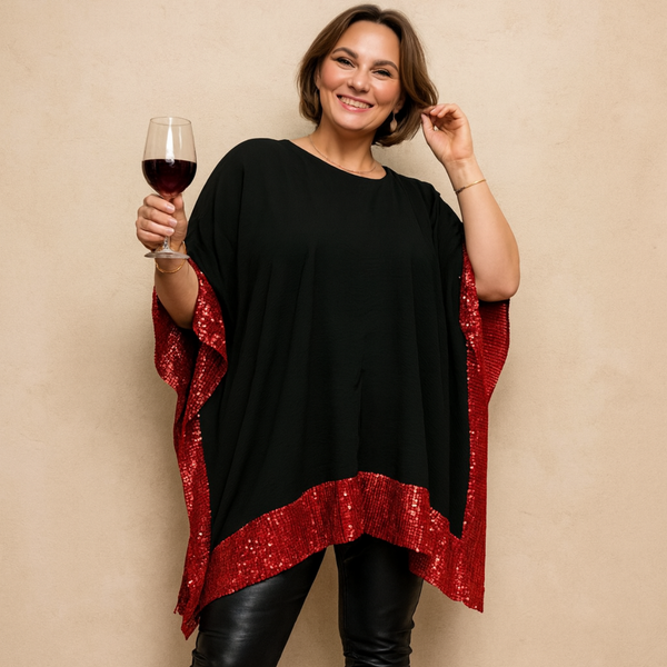 Oversized Sequin-Trim Kaftan Blouse