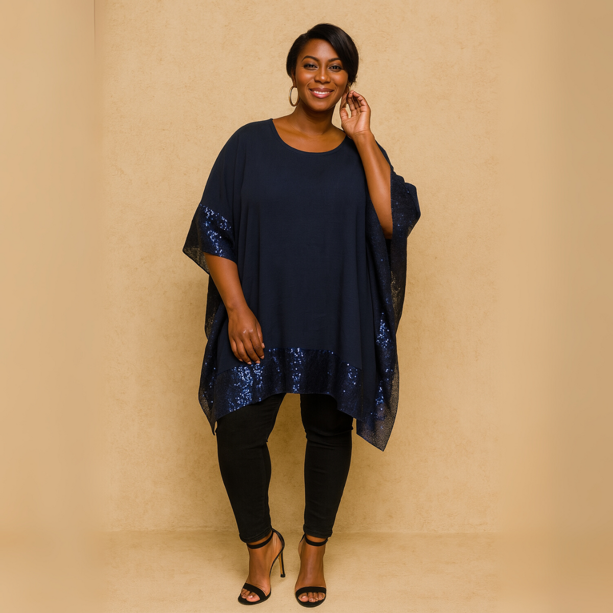 Oversized Sequin-Trim Kaftan Blouse