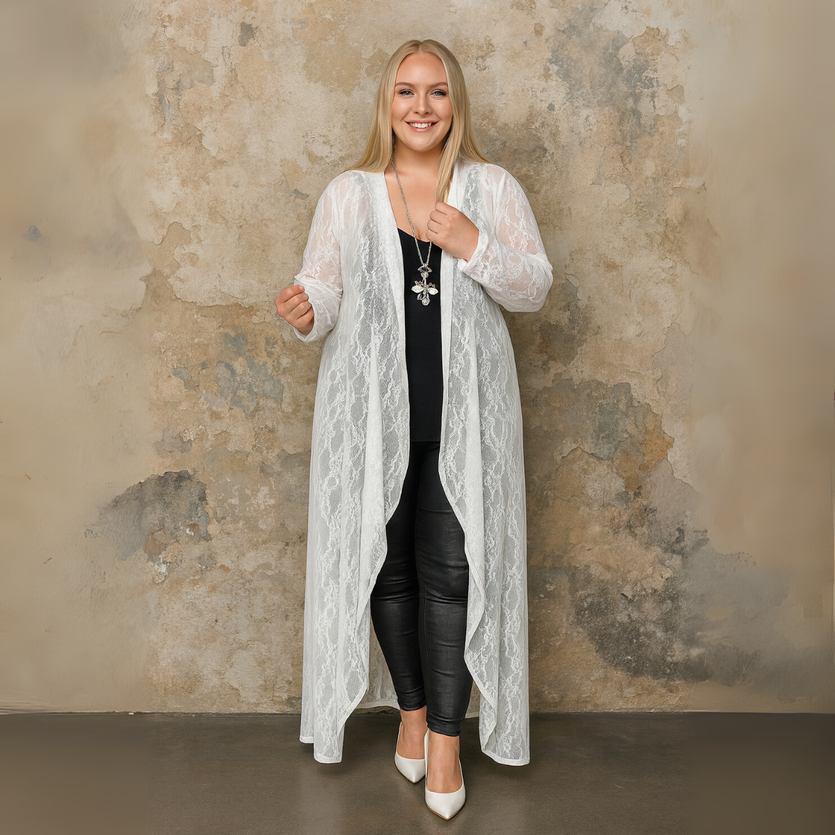 Lace Waterfall Long Duster Jacket