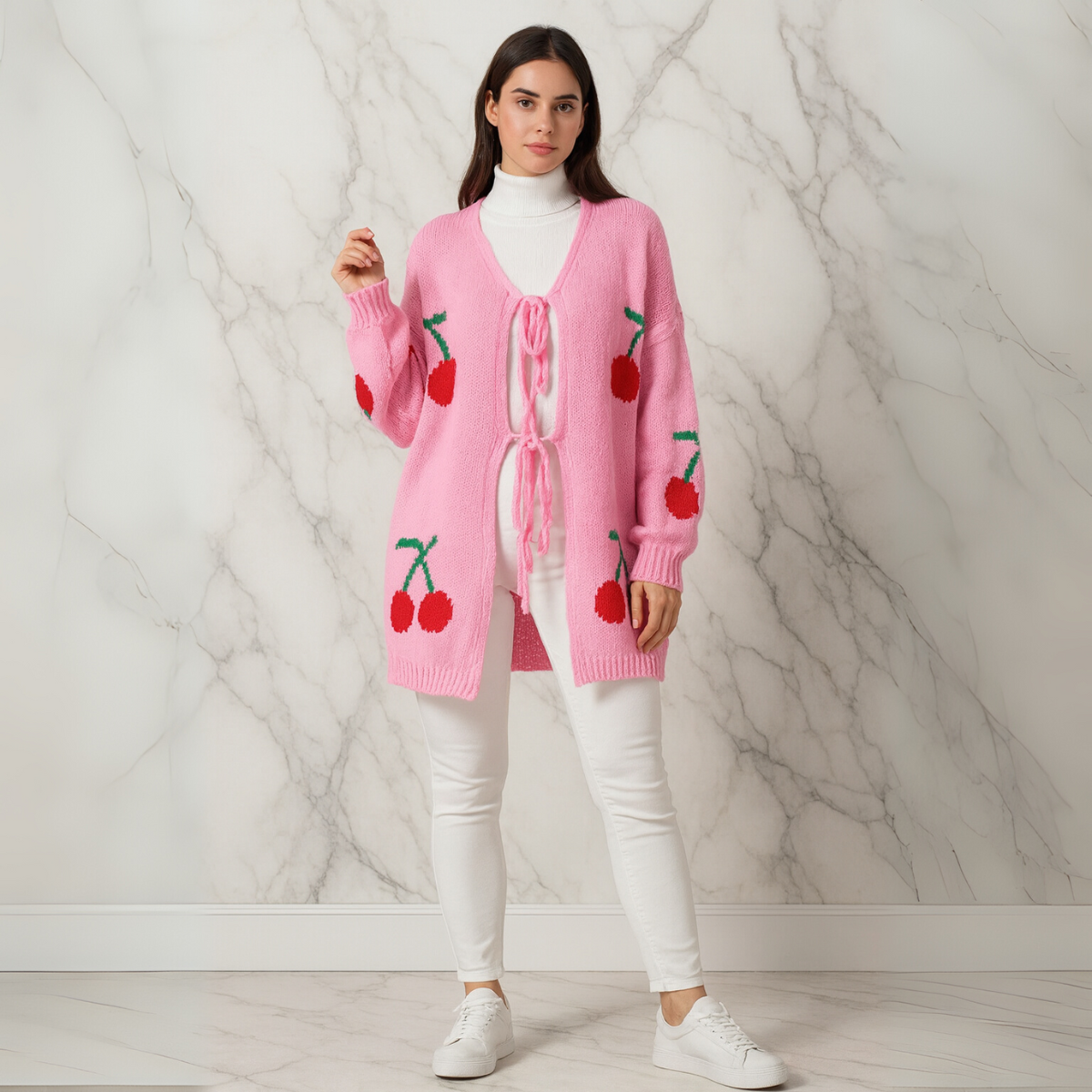Tie Front Cherry Cardigan