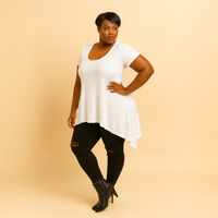 Plain Short Sleeve Hanky Hem Swing Top