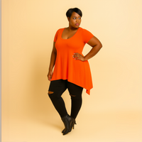 Plain Short Sleeve Hanky Hem Swing Top