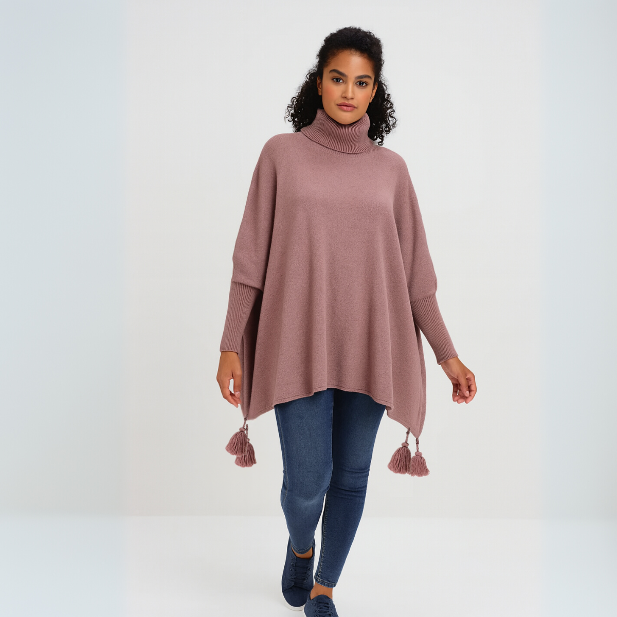 Polo Neck Oversized Jumper with Tassle Detail