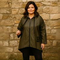 Faux Leather Dipped Hem Jacket / Coat