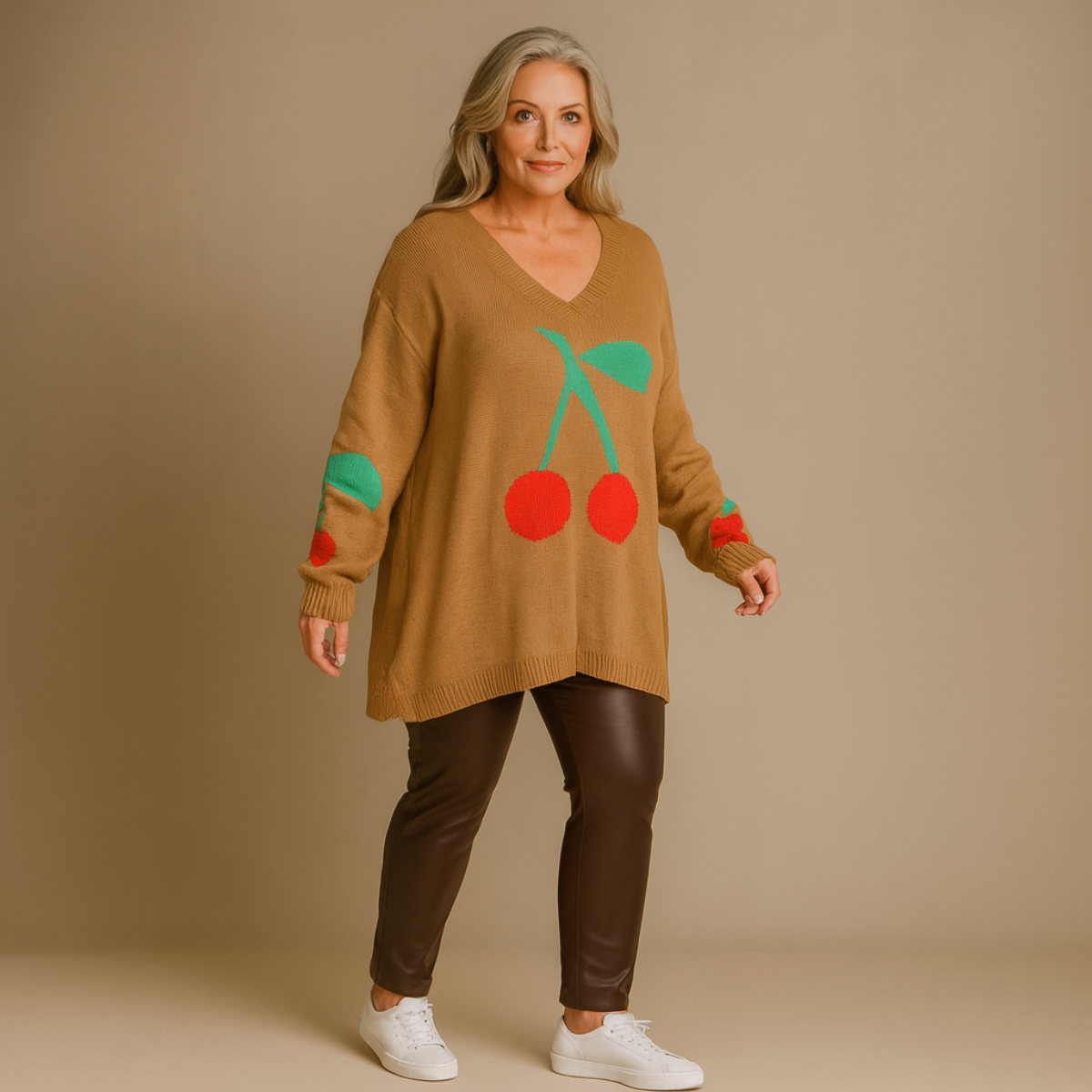 V-Neck Oversized Cherry Jumper