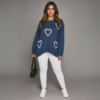 Scoop Hem Oversized Knitted Jumper with Hearts