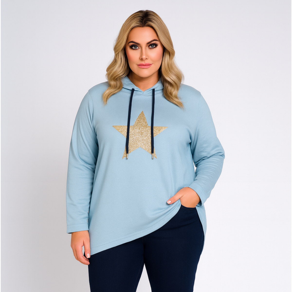 Gold Sequin Star Long Length Hoodie