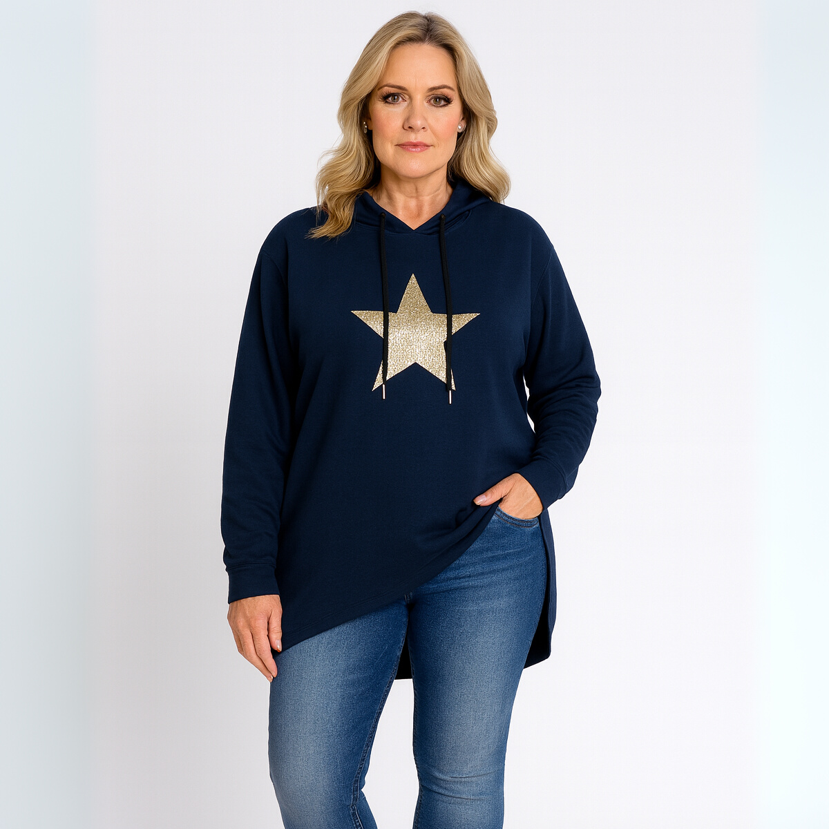Gold Sequin Star Long Length Hoodie