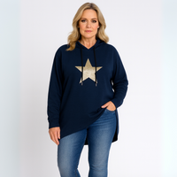 Gold Sequin Star Long Length Hoodie