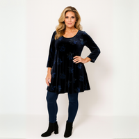 Black Blue Velvet 3/4 Sleeve Swing Top