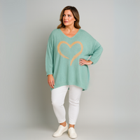 Oversized V-Neck Knitted Jumper with Gold Heart