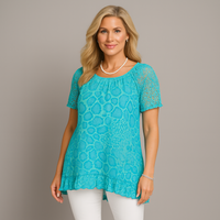 Soft Feel Lace Sleeve Hanky Hem Blouse