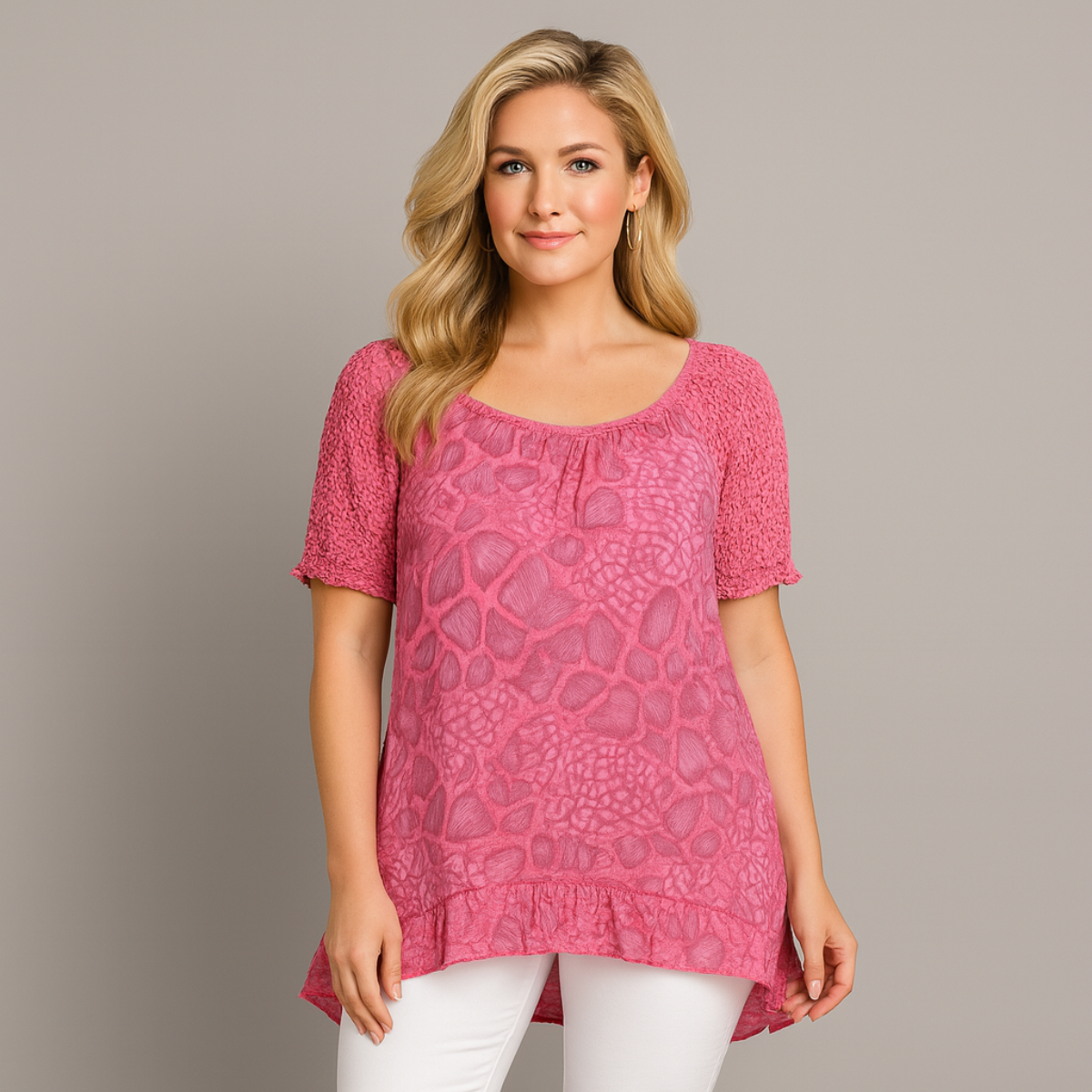 Soft Feel Lace Sleeve Hanky Hem Blouse