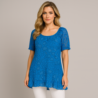 Soft Feel Lace Sleeve Hanky Hem Blouse