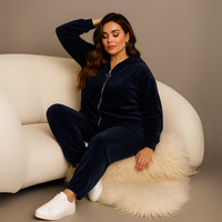 Velour Zip Up Tracksuit Set with Hood