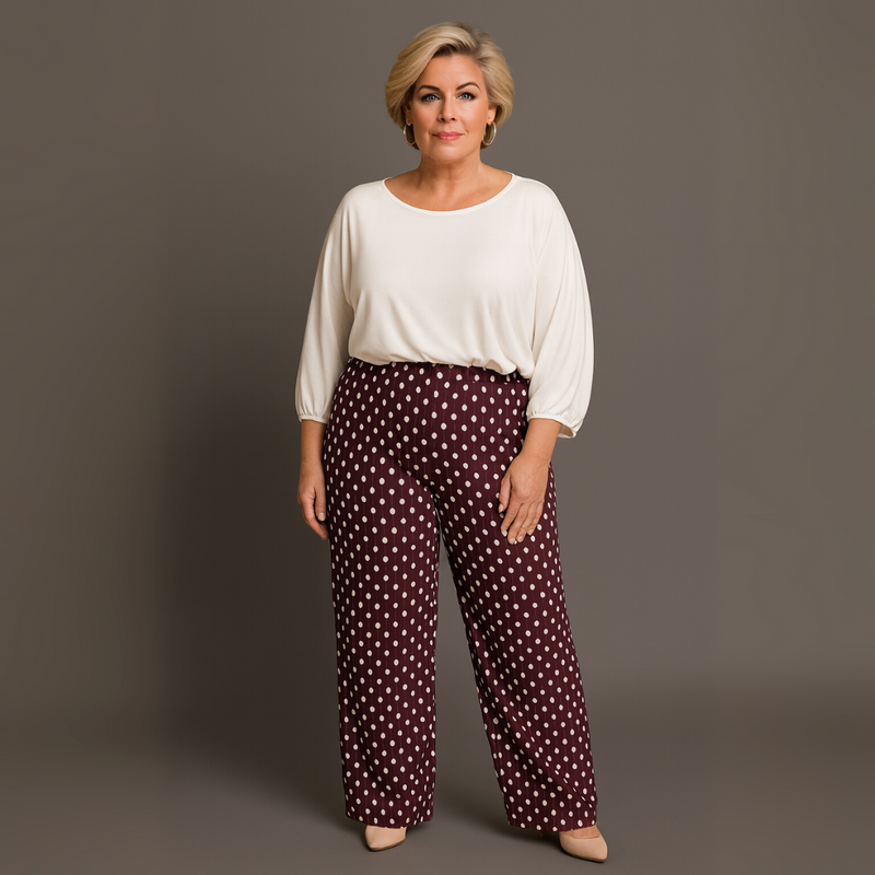 Polka Dot Crinkle Pleated Elastic Waist Trousers