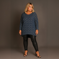 Navy Sparkly Swirl Batwing Top