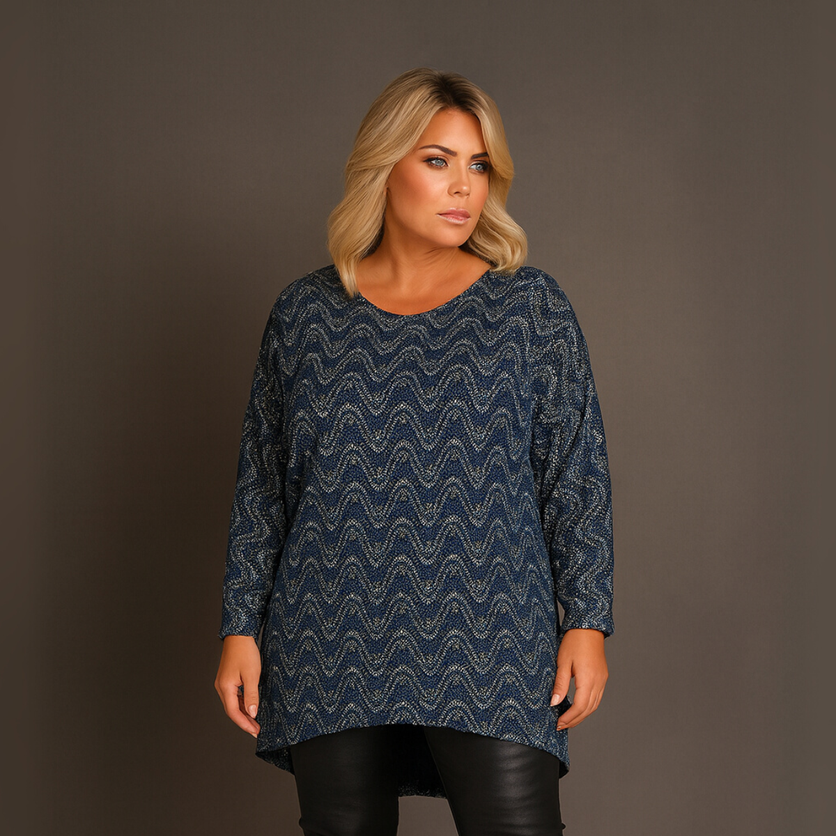 Navy Sparkly Swirl Batwing Top