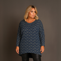 Navy Sparkly Swirl Batwing Top
