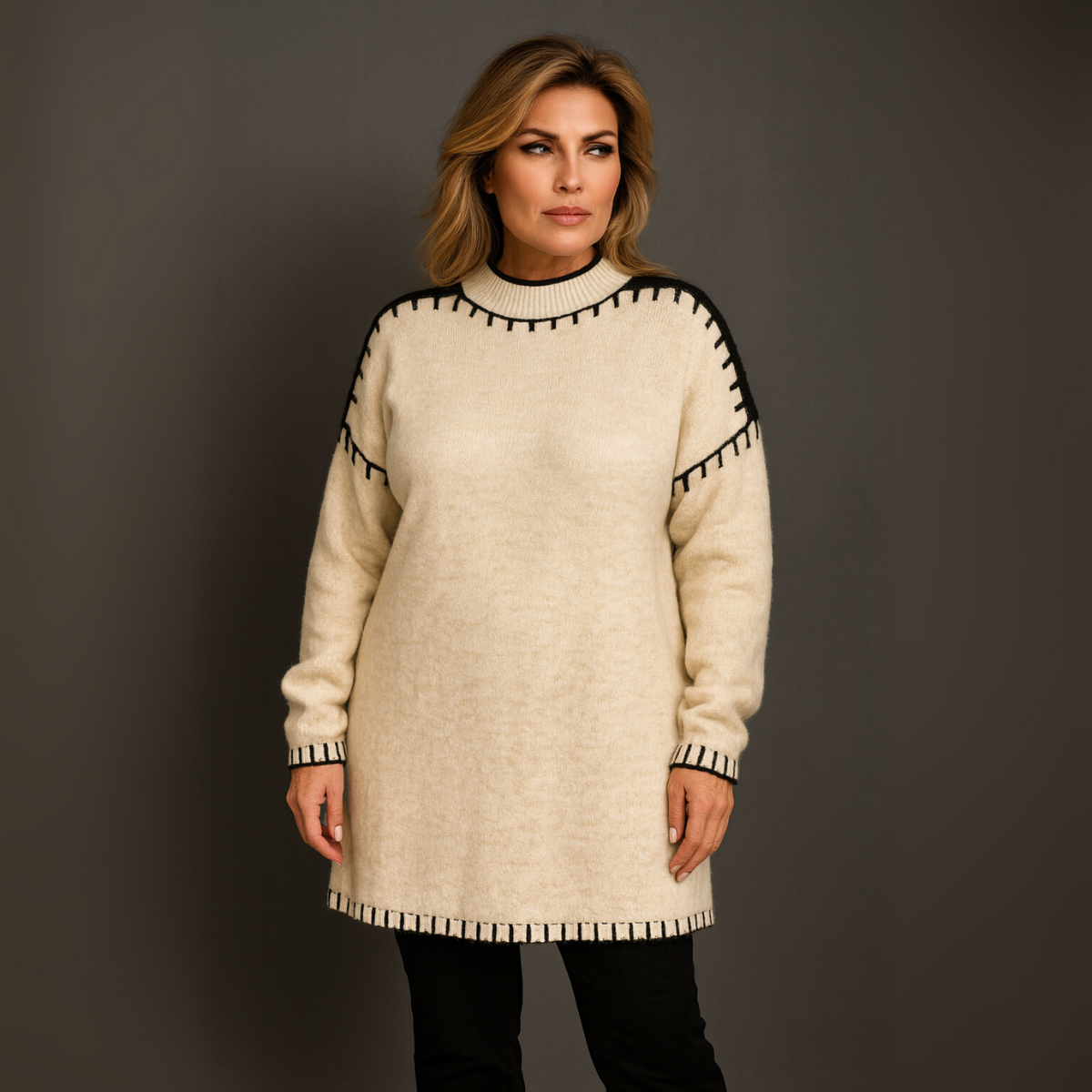 Turtle Neck Jumper with Blanket Stitch
