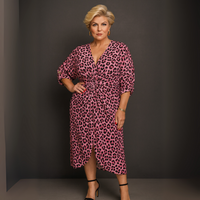 Leopard Print Loose Fitting V-Neck Knot Front Dress