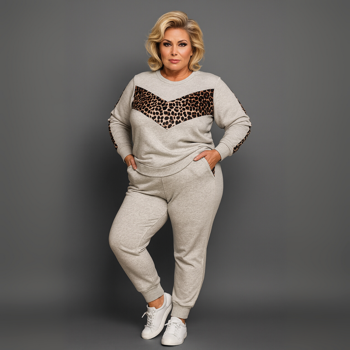 Leopard Panel Tracksuit with Pockets