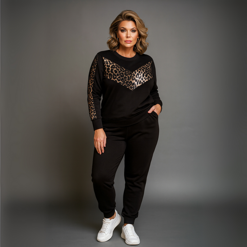 Leopard Panel Tracksuit with Pockets