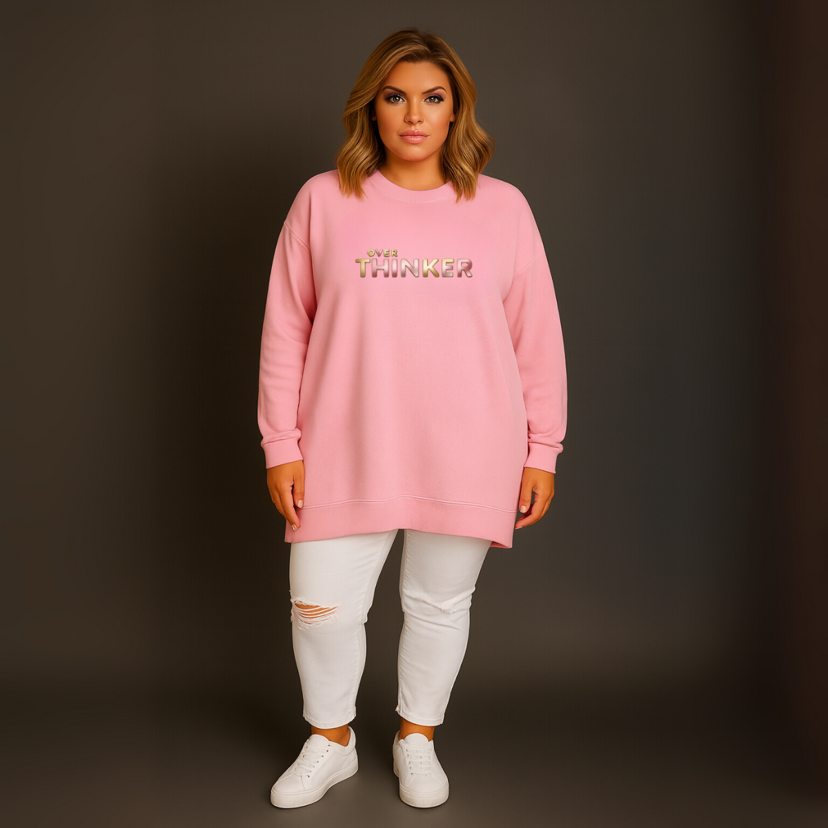 Long Cotton Sweatshirt with “Over Thinker” Logo
