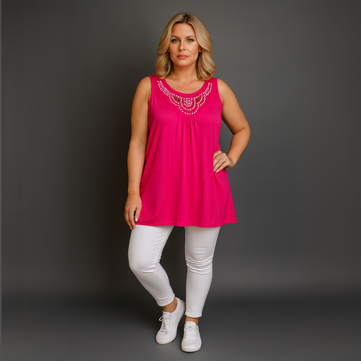 Sleeveless Long Tunic Top with Studs