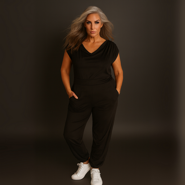 Soft Suedette Cowl Neck Jumpsuit with Pockets
