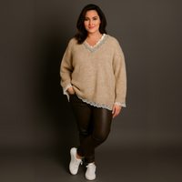 Super Soft V neck Jumper with Lace and Jewels