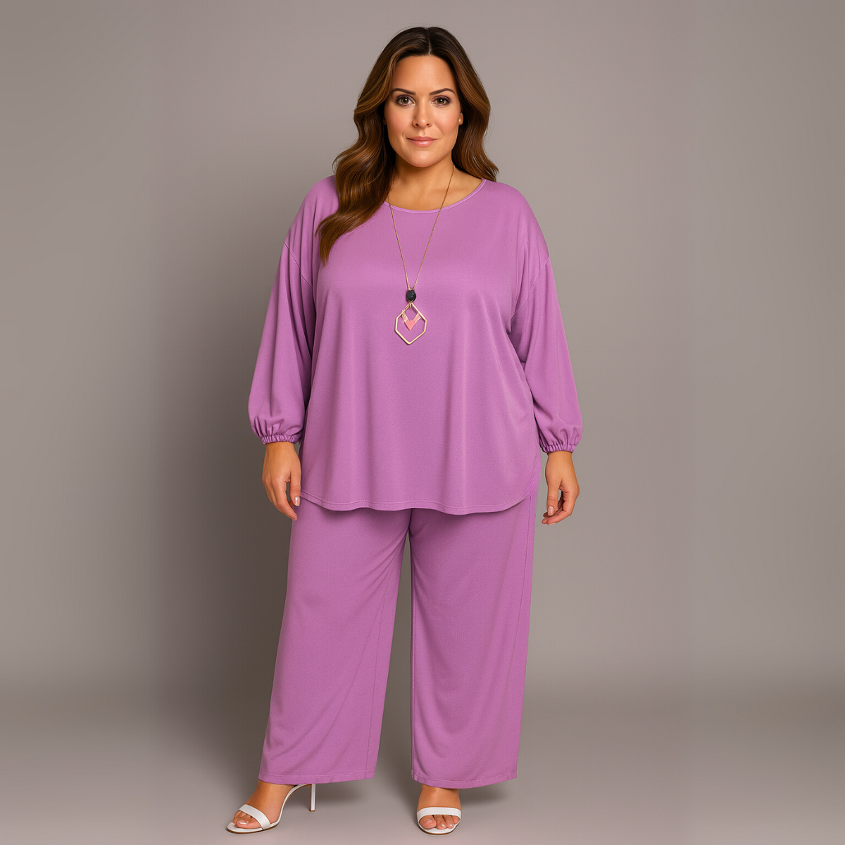 Two Piece Loose Fit Palazzo Trousers + Batwing Top Outfit