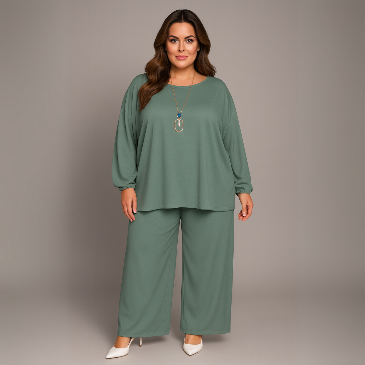 Two Piece Loose Fit Palazzo Trousers + Batwing Top Outfit