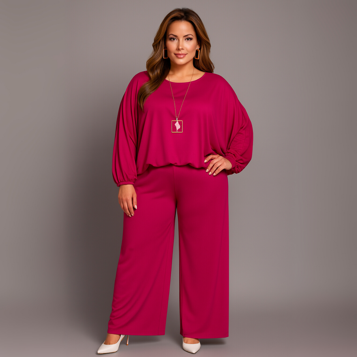 Two Piece Loose Fit Palazzo Trousers + Batwing Top Outfit