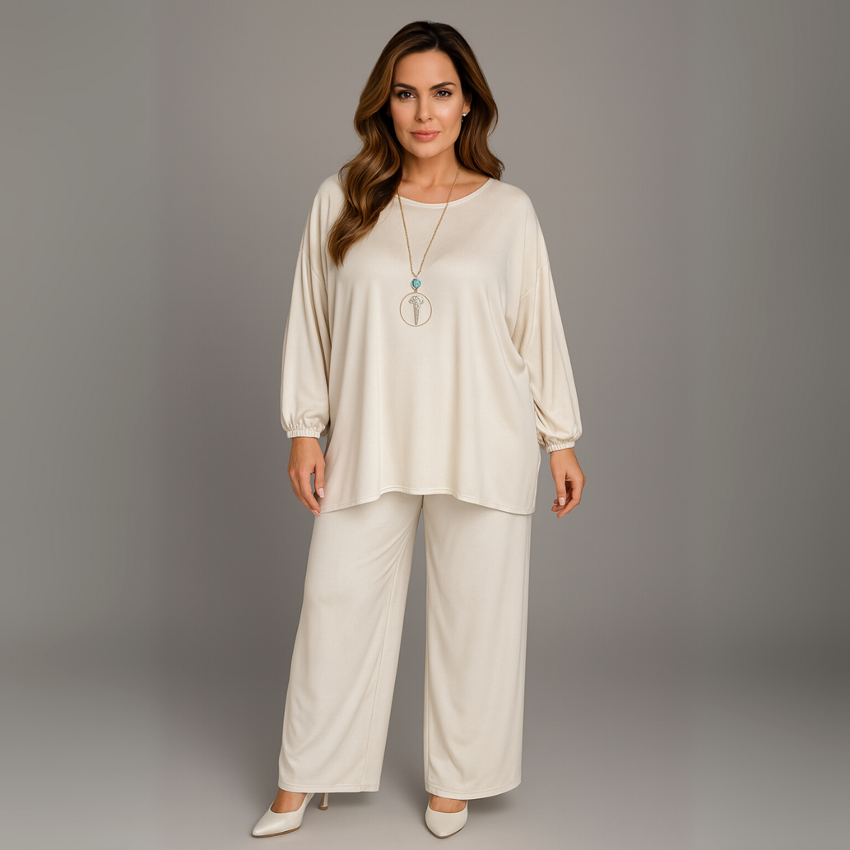 Two Piece Loose Fit Palazzo Trousers + Batwing Top Outfit