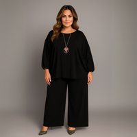 Two Piece Loose Fit Palazzo Trousers + Batwing Top Outfit