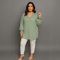 Smocked V‑Neck Long Sleeve Blouse