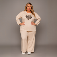 Leopard Motif Wide Leg Tracksuit Set
