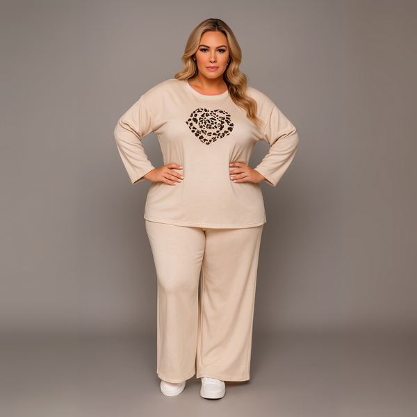 Leopard Motif Wide Leg Tracksuit Set