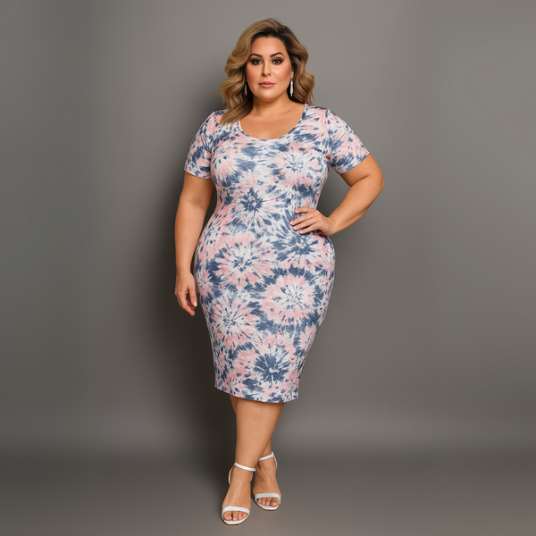 Tie Dye Short Sleeve Stretchy T-Shirt Dress