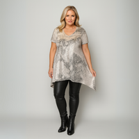 Grey & Silver Short Sleeve Hanky Hem Swing Top