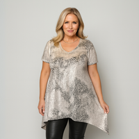 Grey & Silver Short Sleeve Hanky Hem Swing Top
